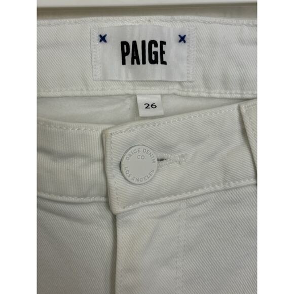 Paige Cindy Crop White Denim Jeans Raw Hem High Rise Size 26 Stretch - Picture 3 of 6